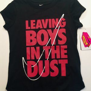 Girls Size 6 L NIKE T Shirt LEAVING BOYS IN THE DUST Black w/ Red NEW Free Ship